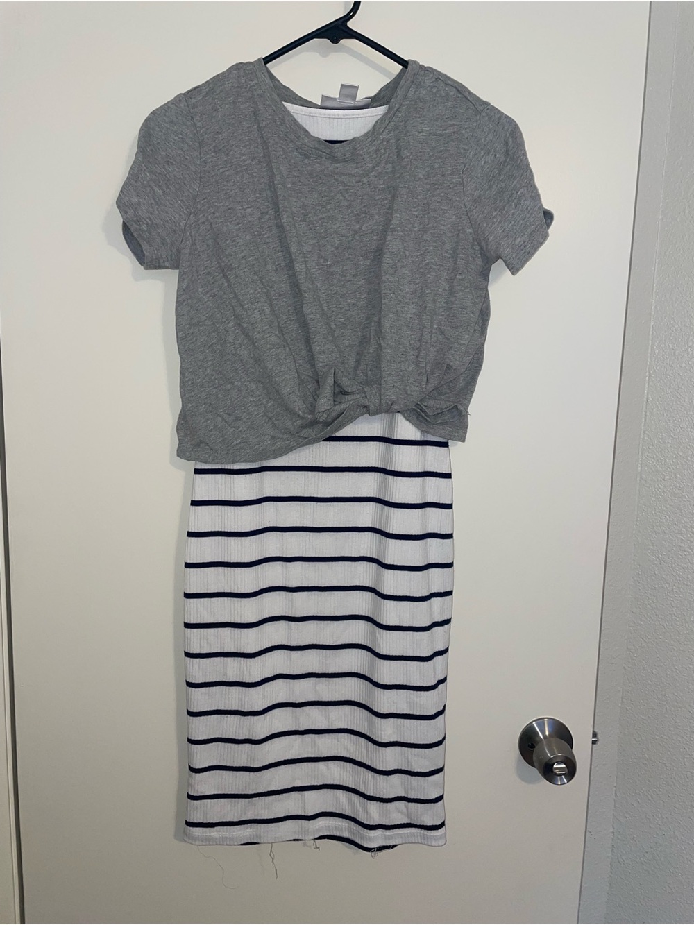 Grey Knot-Front Tee over Dress maternity